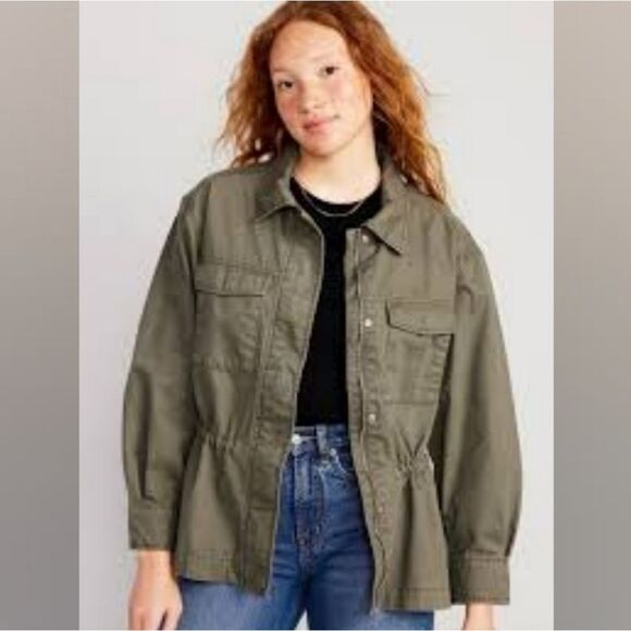 Old Navy -977 NWT Cinched-Waist Scout Utility Jacket in Stone Wall Olive Green S - Picture 1 of 13